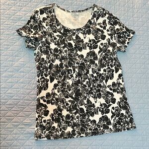 Floral Black and Off-White Women's Top